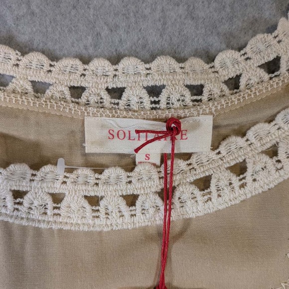 NWT Solitaire Beige Embroidered Tunic Shirt Size S Slit Sleeve Boho - Picture 5 of 16